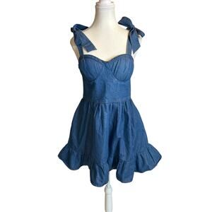 band of the free | dark denim tie sleeve smock mini dress | med